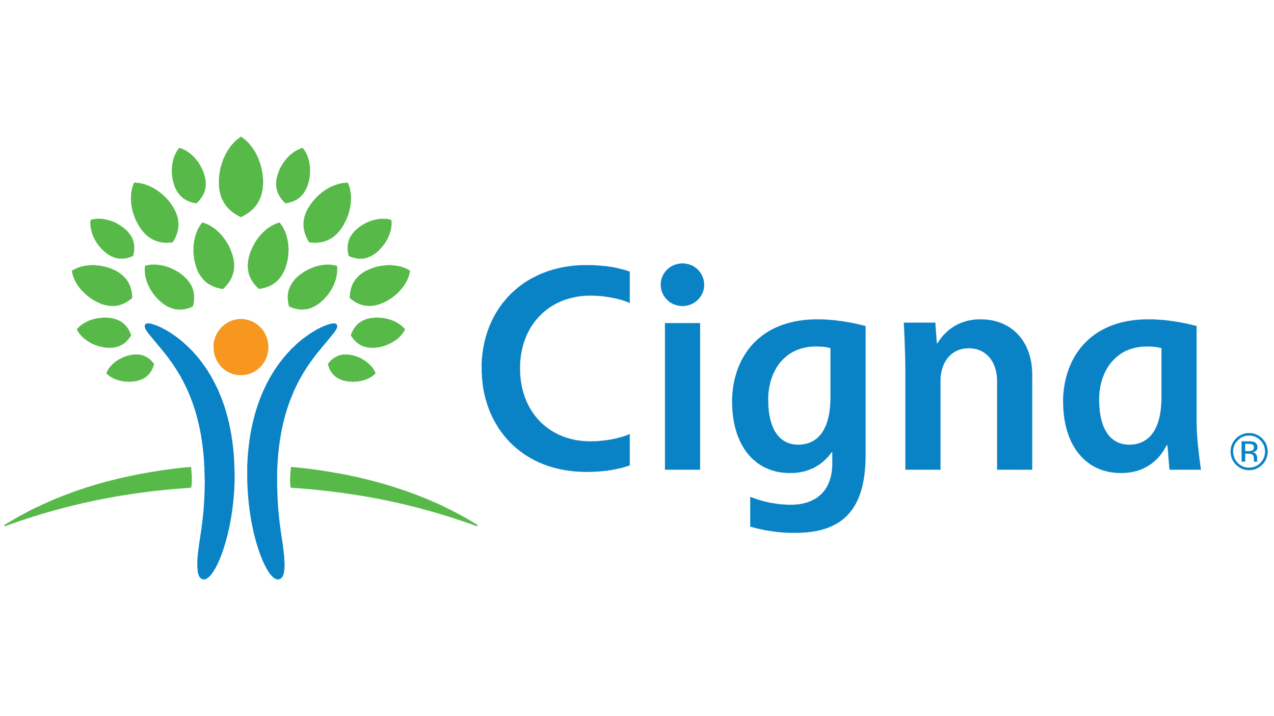 A green background with the word cigna written in blue.