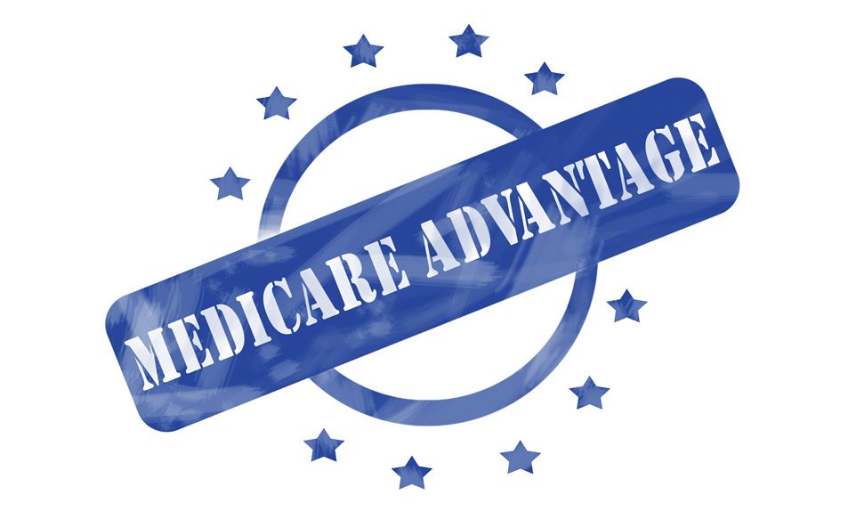 A blue seal with the words medicare advantage in it.